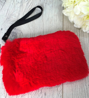 Red Faux Fur Wristlet Purse / Bag